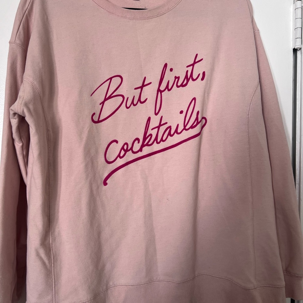 Pink Sweatshirt with 'But First, Cocktails' Print